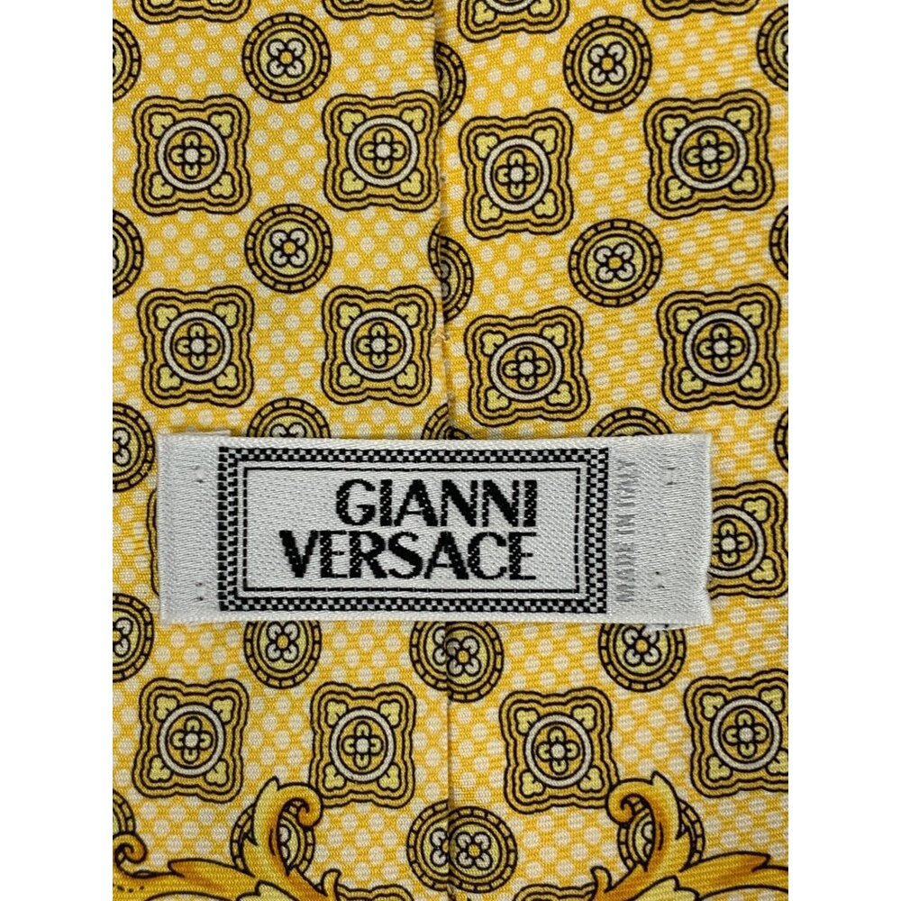 VTG Gianni Versace Yellow Gold Baroque Silk Necktie Italy - Picture 3 of 12